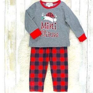 NWT -Girls 2 piece Christmas Pajama Set Mini Clause Buffalo Plaid -Holiday